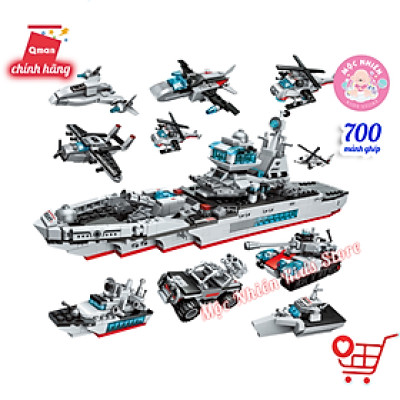 Đồ chơi lắp ráp, xếp hình tàu chiến Qman 1411 cho bé trai - Tàu tuần dương biển (700 mảnh ghép)