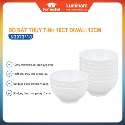 Bộ 6 bát (chén) cơm thủy tinh Luminarc Diwali 12cm N3973*6, dùng lò vi sóng, máy rửa bát | Hàng chính hãng