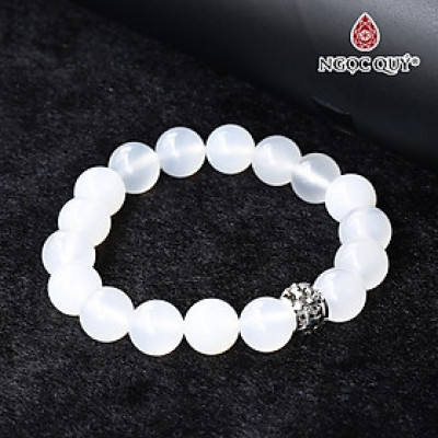 Vòng mã não trắng 12mm phối charm bạc mệnh thủy kim - Ngọc Quý Gemstones