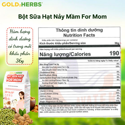 Set sữa hạt cung cấp dưỡng chất toàn diện cho mẹ mang thai và cho con bú GoldzHerbs For Mom – 14 gói/ 500g