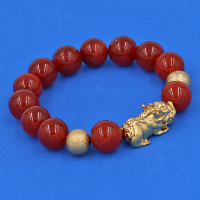 Vòng đeo tay đá Vân Rồng Đỏ 12 ly - cẩn Tỳ Hưu Phong Thủy inox vàng VVROTHHBV12 - hợp mệnh Hỏa, mệnh Thổ