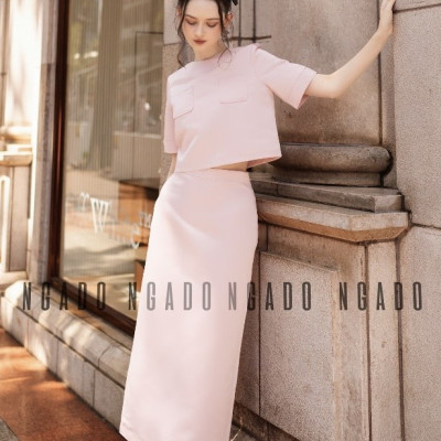 Set áo váy hồng ngắn tay NGADO