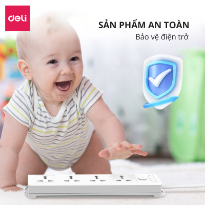 Ổ Cắm Điện Đa Năng Kèm Cổng USB Có Công Tắc Chống Giật Chống Cháy Chất Lượng Cao Deli - Hàng Chính Hãng - ET407 408