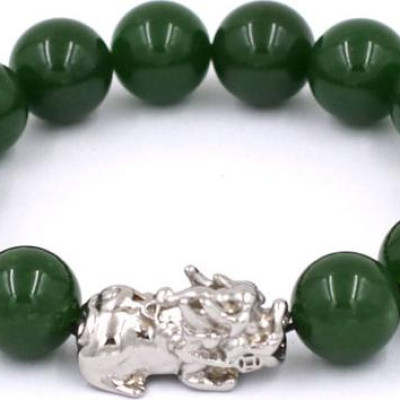 Chuỗi đeo tay thạch anh xanh rêu 12 ly - cẩn Tỳ Hưu inox VTAXRTHT12 - kèm hộp nhung - hợp mệnh Hỏa, mệnh Mộc