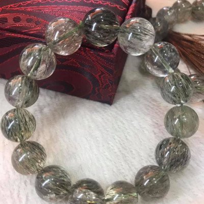 VÒNG NAM VIP 14,5LY  ĐÁ THẠCH ANH TÓC XANH TRONG THẲNG MƯỢT SANG ĐẲNG CẤP  HỢP CÁC ANH MỆNH MỘC HỎA THỦY