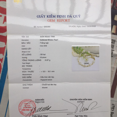 Lắc tay ngọc trai thật, dành cho bạn gái văn phòng, Thiết kế tinh xảo, Kiểu dáng đơn giản , Kèm bản Photo chứng thư kiểm định tại SJC