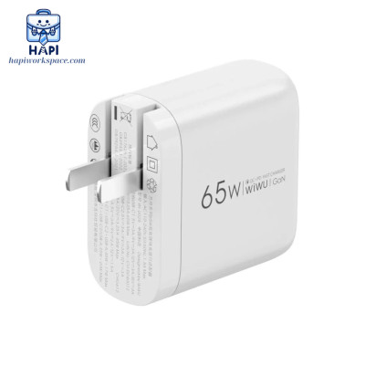 Củ sạc nhanh GaN hàng chính hãng WiWU ARK 65W (2C1A) Wi-U024: Chân gập US, sạc laptop, điện thoại