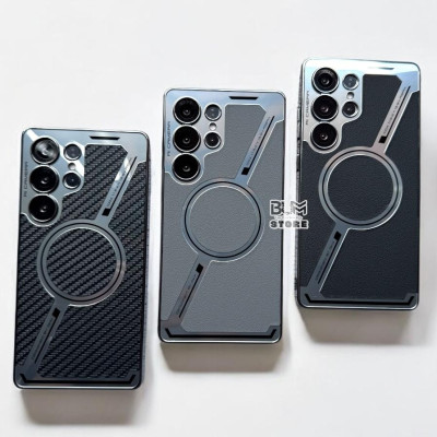 Ốp Lưng Da Từ Tính Cho Samsung Galaxy S25 Ultra Giả Kim Loại Bảo Vệ Camera DESIGNED BY GKK