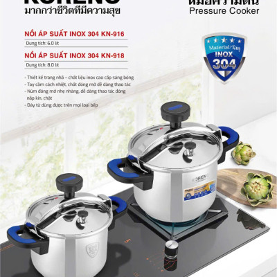 Nồi áp suất inox 304, chống nổ, dùng cho bếp từ bếp ga bếp hồng ngoại dung tích 6 lít và 8 lít hàng chính hãng