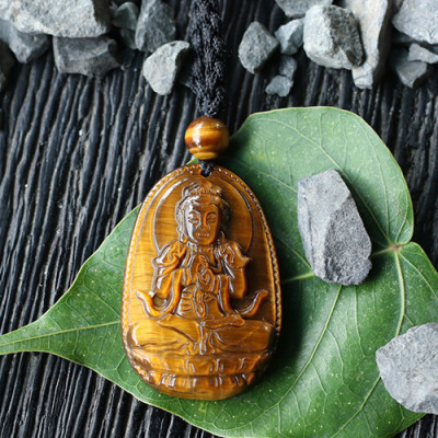 Mặt Dây Chuyển Như Lai Đại Nhật Đá Mắt Hổ Ngọc Quý Gemstones GA91 (5 x 3 cm)