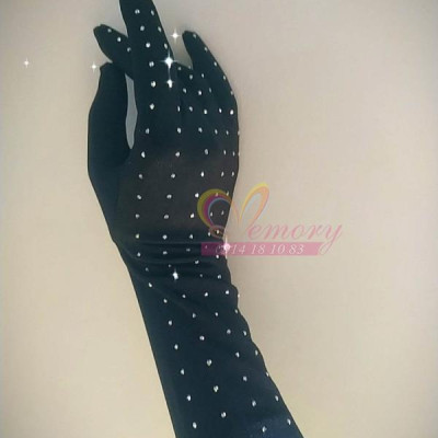 Găng tay lụa sang chảnh đính hạt sáng lấp lánh màu đen cho Cô dâu và Dạ hội, đi tiệc, sự kiện, lễ hội, chụp ảnh MS: 44365