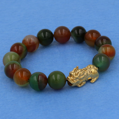 Chuỗi đeo tay thạch anh xanh nâu 12 ly - cẩn Tỳ Hưu inox vàng VTAXNTHV12 - hợp mệnh Mộc, mệnh Hỏa