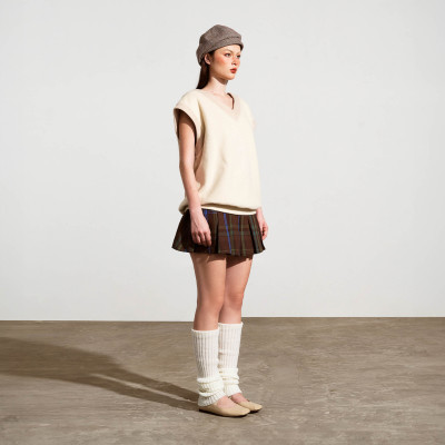 DOTTIE - Áo gilet cộc tay phối màu - Beige - T0837