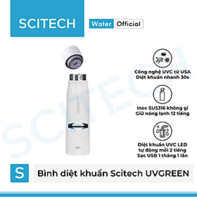 Bình nước giữ nhiệt diệt khuẩn Scitech UVGREEN 500ML - Hàng chính hãng 