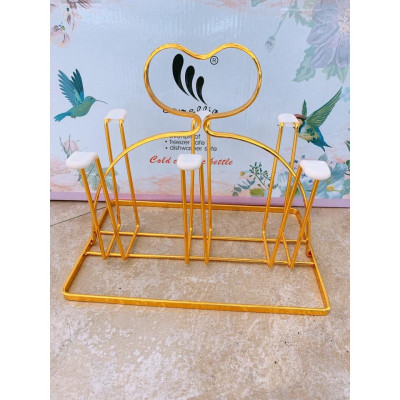 GIÁ ÚP LY CỐC KIM LỌI MẠ VÀNG TAY CẦM HÌNH TIM