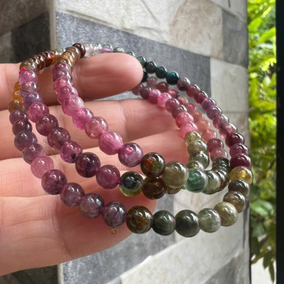 Vòng Chuỗi Nữ Đá tourmaline quấn 3 vòng size hạt 4mm nhiều màu đa sắc Chị Em Nữ đeo tay rất xinh đẹp may mắn tốt cho công việc cuộc sống ạ