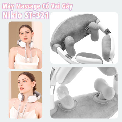 Máy massage cổ vai gáy pin sạc Nikio ST-321 - Công nghệ xoa bóp kết hợp chườm nóng giảm đau nhức cổ