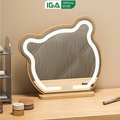 Gương trang điểm để bàn viền đèn led tai mèo decor cực xinh thương hiệu IGA - GP318