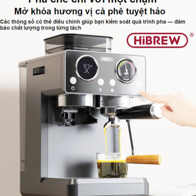 Máy pha và xay cà phê bán tự động 3 trong 1 Espresso, Cappuccino, Latte thương hiệu Mỹ cao cấp HiBREW H20 - Công suất 1500W 20bar - Hàng nhập khẩu