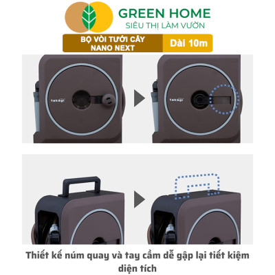 Bộ ống tưới cây Takagi Nano Next GreenHome, Dài 10m, Thiết Kế W-Reel Độc Quyền, Vòi Phun 4 Chế Độ, Gọn Nhẹ