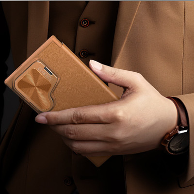 Bao da cho SamSung Galaxy S24 Ultra chính hãng Nillkin Qin Prop Leather có ngăn cài thẻ ATM, thẻ chung cư, chống sốc, có nắp đậy camera sau và chân chống - Hàng chính hãng