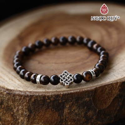 Vòng trầm sánh tròn 6mm phối charm bạc nút thắt đồng tâm - Ngọc Quý Gemstones