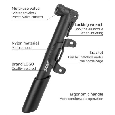 Bơm Xe Đạp Mini Treo Xe Gắn Khung Sườn Có Đế Gắn Sử Dụng Khẩn Cấp 80Psi Siêu Nhẹ GỒM 1 Bơm, 1 giá đỡ, 2 vít