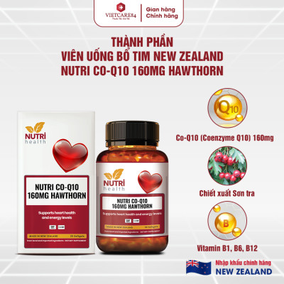 Viên Uống Bổ Tim Nutri CO-Q10 160MG Hawthorn 30 Viên | Giúp Tim Khỏe Mạnh, Phục Hồi Sức Khỏe - Nhập Khẩu Chính Hãng