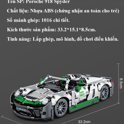 [Có Sẵn] Đồ Chơi Lắp Ghép Technic Xe Đua Porche 918 Spyder Với 1016 Chi Tiết, Đồ Chơi Mô Hình Siêu Xe Porche 918, Đồ Chơi Điều Khiển Từ Xa Xe Porche 918 Spyder Tay Cầm RC - Chính Hãng BABYBOSS.
