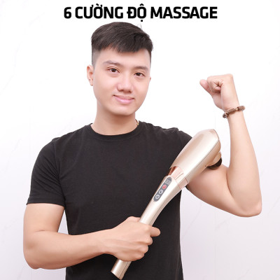 Máy Massage Cầm Tay Nikio NK-177 - Không Dây Pin Sạc, 7 Đầu Mát Xa Độc Đáo, 5 Chế Độ, 6 Tốc Độ Matxa, Hỗ Trợ Giảm Đau Cơ, Cứng Khớp, Thư Giãn Toàn Thân - Tay Cầm Dài Dễ Thao Tác