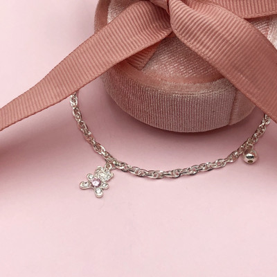 Lắc Tay, Vòng Tay Cho Bé Bạc Ta Gấu Đính Đá Chính Hãng Bạc Hiểu Minh LTE542