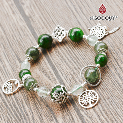Vòng đá thạch anh tóc xanh phối diopside charm bạc mệnh hỏa, mộc - Ngọc Quý Gemstones