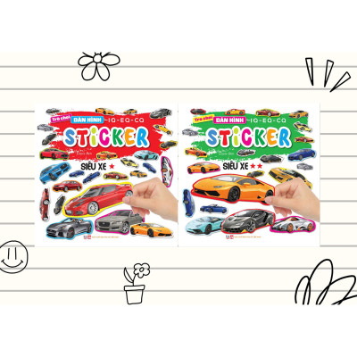 Combo 2 cuốn khám phá đầy đủ các loại siêu xe cho bé - sách sticker thế giới xe - Phát triển IQ - EQ - CQ