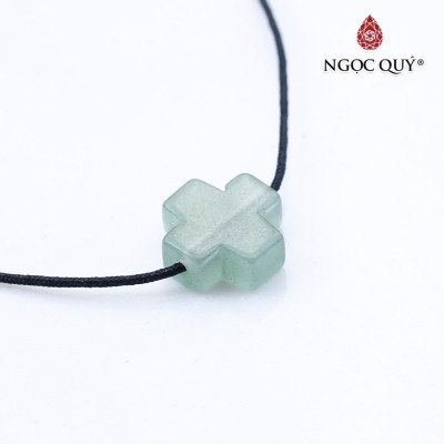 Mặt dây chuyền thánh giá xỏ ngang đá thạch anh dâu xanh aventurine mệnh hỏa, mộc - Ngọc Quý Gemstones