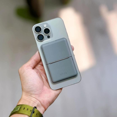 Ví da đựng thẻ nam châm hút từ tính WI WU Mag Wallet MW-001 tích hợp giá đỡ điện thoại gập gọn gắn sau điện thoại i Phone - Hàng chính hãng
