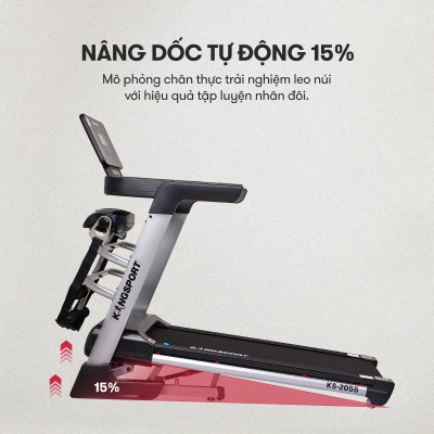 Máy chạy bộ KINGSPORT KS-2055 đa năng khung sườn Kingtech Titan 2.0 mạnh mẽ,12 chương trình luyện tập đa dạng