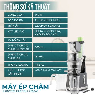 Máy ép chậm Princess Easy Fill 202045- Hàng chính hãng