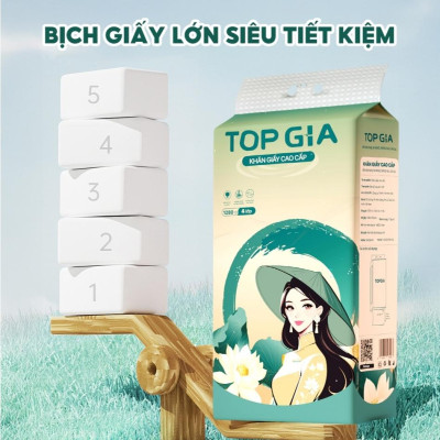 Khăn giấy Top Gia treo tường Sắc Việt, siêu mềm mịn, an toàn cho da, bịch 1280 tờ