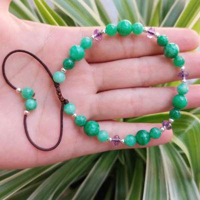 Vòng tay Nữ phong thủy đá cẩm thạch xanh mix đá thạch anh tím cắt giác cao cấp