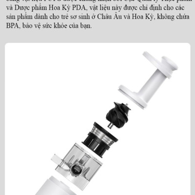 Máy Ép Chậm trái cây mini BUD BJ08 cơ chế hai kênh, tách rời bã cặn riêng biệt, tốc độ 60 vòng/phút