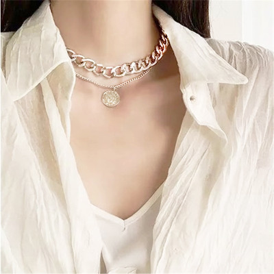 Vòng cổ titan 2 lớp bản đại kim loại sexy sang chảnh