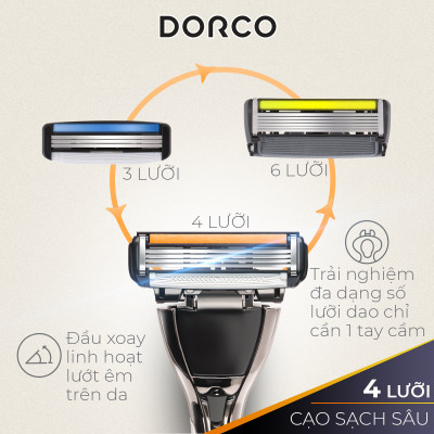 DORCO PACE 4 - Dao Cạo Râu Hàn Quốc 4 Lưỡi - Hộp Làm Quà Tặng Gồm 1 Cán và 9 Đầu Cạo