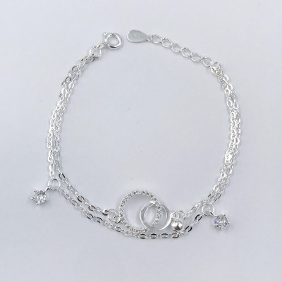 Vòng Tay  Nữ Bạc 925 Dây Kép Vòng Tròn Đính Đá Cao Cấp BẠC HIỂU MINH LTU551