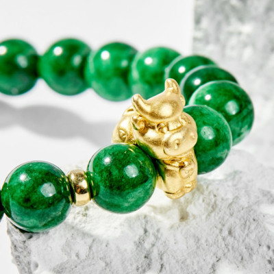 Vòng Tay Phong Thủy Nữ Đá Cẩm Thạch Sơn Thủy Phối Charm Tuổi Sửu Bạc Mạ Vàng 24K (8mm) Mệnh Mộc, Hỏa Ngọc Quý Gemstones