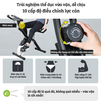 Xe đạp thể thao tại nhà gấp gọn 10 cấp độ kháng lực cảm biến nhịp tim hoạt động êm ái tải trọng 120kg