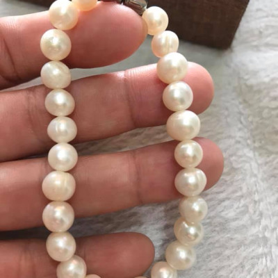 Vòng NGỌC TRAI NỮ ĐEO SIZE 7LY5 VÒNG GỒM 25 HẠT ĐÚNG CUNG SANH  MÀU TRẮNG 