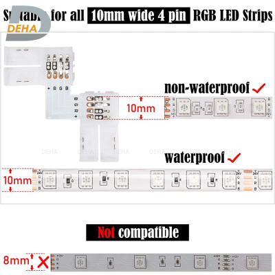Đầu nối thẳng 4 chân cho led dây dán 5050 RGB đổi màu connector 4P pin 10 mm  trang trí dán tường thạch cao, cây máy tính, màn hình, ti vi, TV, Gaming, Tiktok dán tường, chống nước bền đẹp- Chính hãng DEHA