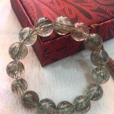 VÒNG NAM VIP 14,5LY  ĐÁ THẠCH ANH TÓC XANH TRONG THẲNG MƯỢT SANG ĐẲNG CẤP  HỢP CÁC ANH MỆNH MỘC HỎA THỦY