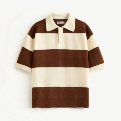 Áo polo dệt kim tay ngắn nam kẻ sọc. Loose - ROUTINE 10F25KNI008