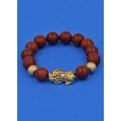 Vòng tay Gỗ Đỏ 12 ly - cẩn Tỳ Hưu Phong Thủy inox vàng VGOTHHBV12